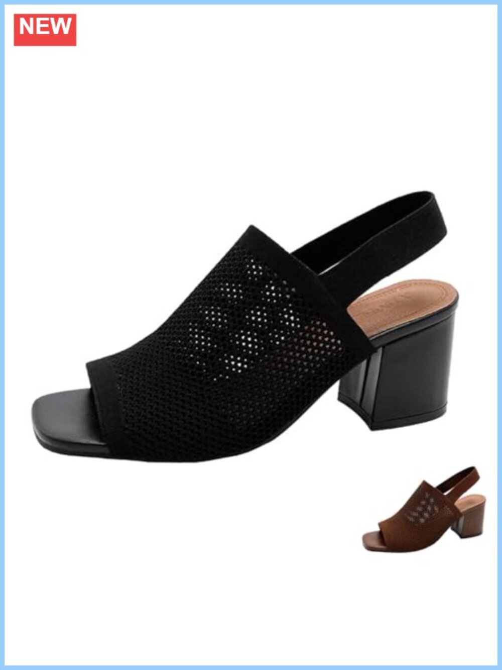 Women's Knit Peep Toe Chunky Block Heeled Sandals with Ankle Strap Cut Out